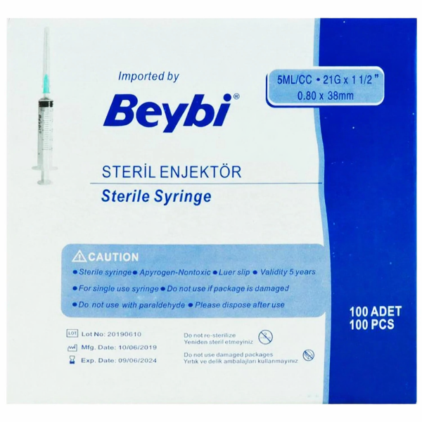 Beybi Steril İğne 21G x 1 1/2'' (0,80x38 mm) Yeşil - 100 Adet
